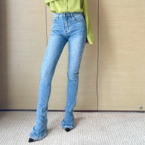 Zhao three two versions light color high waist thin jeans women 2021 new design sense niche micro lathe view