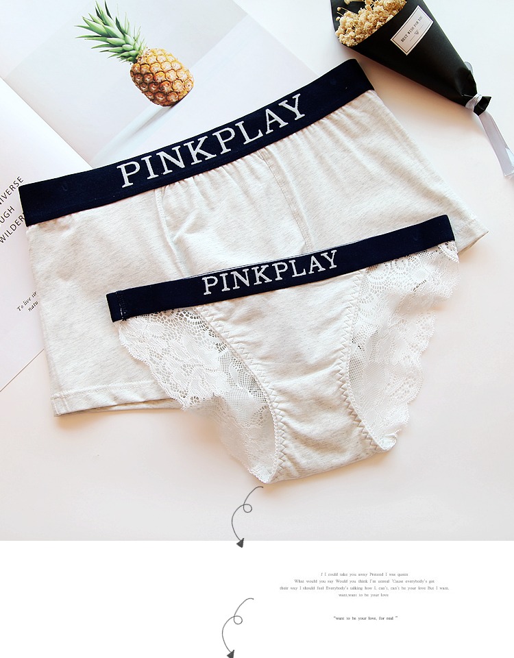 Thời trang Thư Cặp đôi Quần Cotton Màu đơn giản Sexy Ren Nữ Đồ lót nam Boxer Mid-Eo quần lót nữ cạp cao