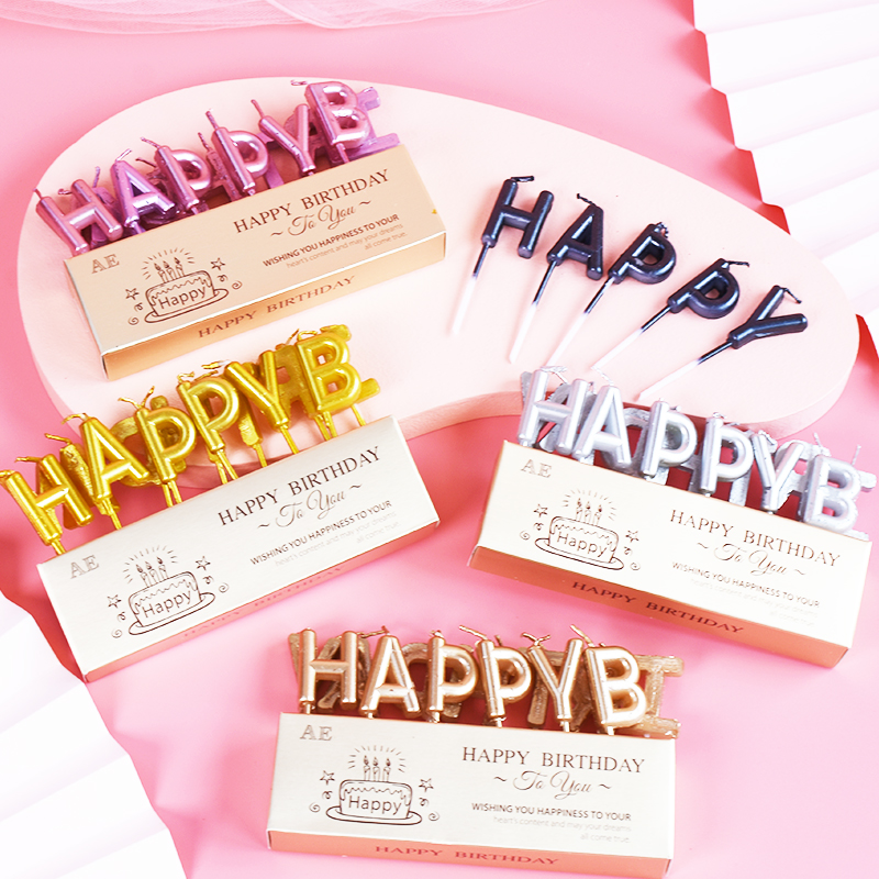 Golden Silver Digital English Candle Alphabet Candle Happy Birthday Happy Birthday