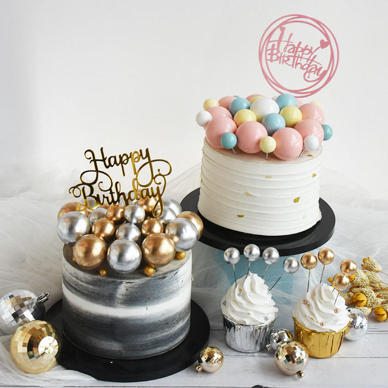 10 Loaded Gold Balls Silver Ball Rich Decoration Plug-in Gold Pearl Baking Cake Accessories Mirror Ball Decoration Pendulum