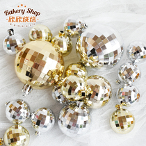  Baking birthday cake decoration Plastic bright reflective metal mirror ball Gold ball Silver ball Party decoration ornaments