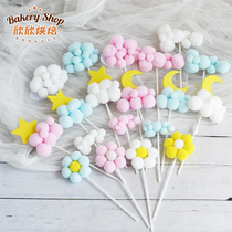  White cloud hot air balloon plug-in Baking cake decoration hair ball ball cloud plug-in Baby birthday moon ornaments