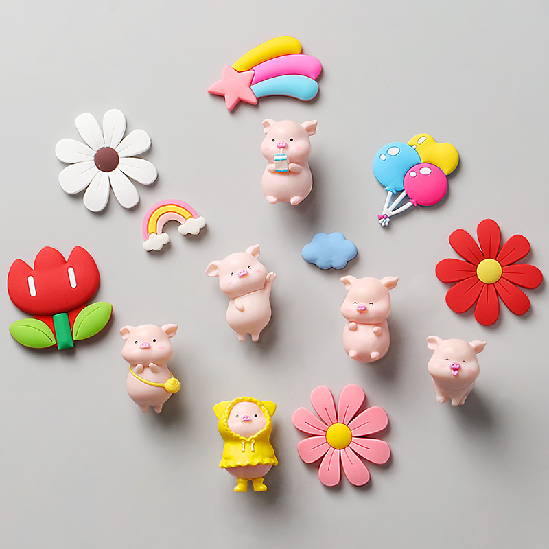 Personality creative mini pink pig refrigerator stickers cute magnetic suction stone micro landscape decoration magnetic message board magnet stickers
