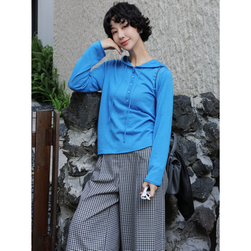 Tt Designer [Little Lucky] High-End Light Luxury 60-Count Water-Soluble Wool Knit Sweater Women's Autumn Hooded Top