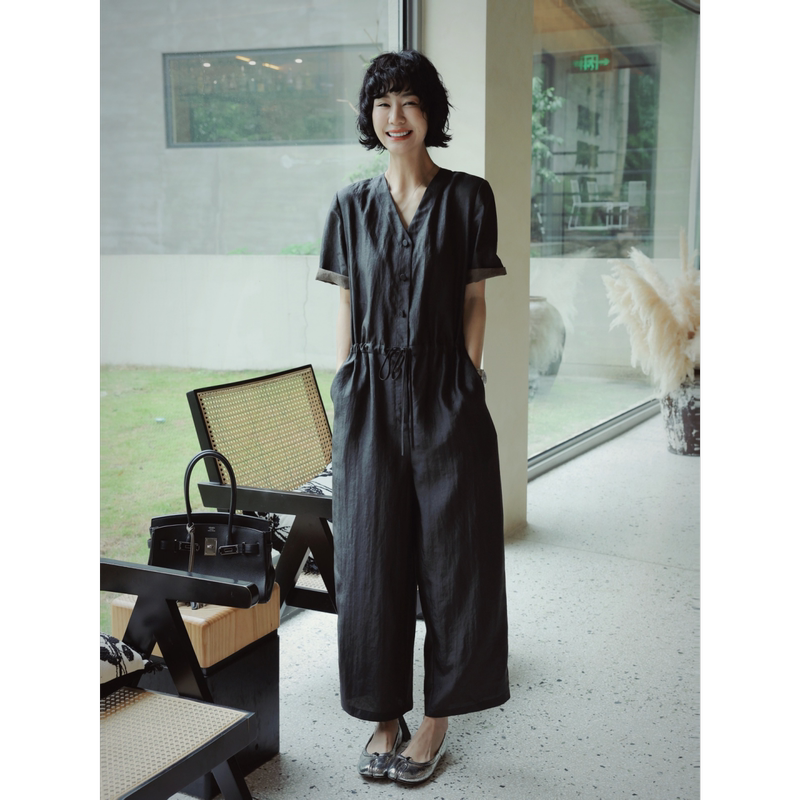Tt Designer [Love in Hiroshima] High-End Matte Texture Xiangyun Silk Jumpsuit Women's Summer Mulberry Silk Pants