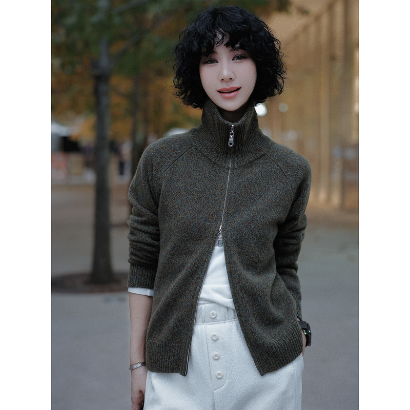 Tt Designer [Wutong Beixun] High-End Stand Collar Wool Knit Sweater Women's Spring Casual Sweater Jacket