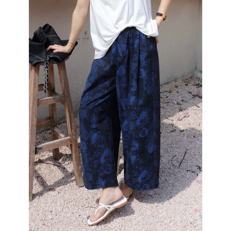 Tt Designer [Ningban Chaoyi] High-End Yarn-Dyed 100% Cotton Dark Pattern Jacquard Casual Pants Women's Summer Wide-Leg Pants