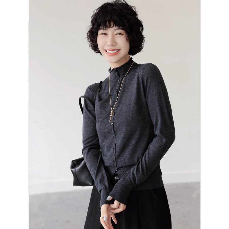 Tt Designer [Beidao] Draped Ruffled Half-Turtleneck Wool Knit Sweater for Women, Autumn Waist-Cinching Slim-Fit Top
