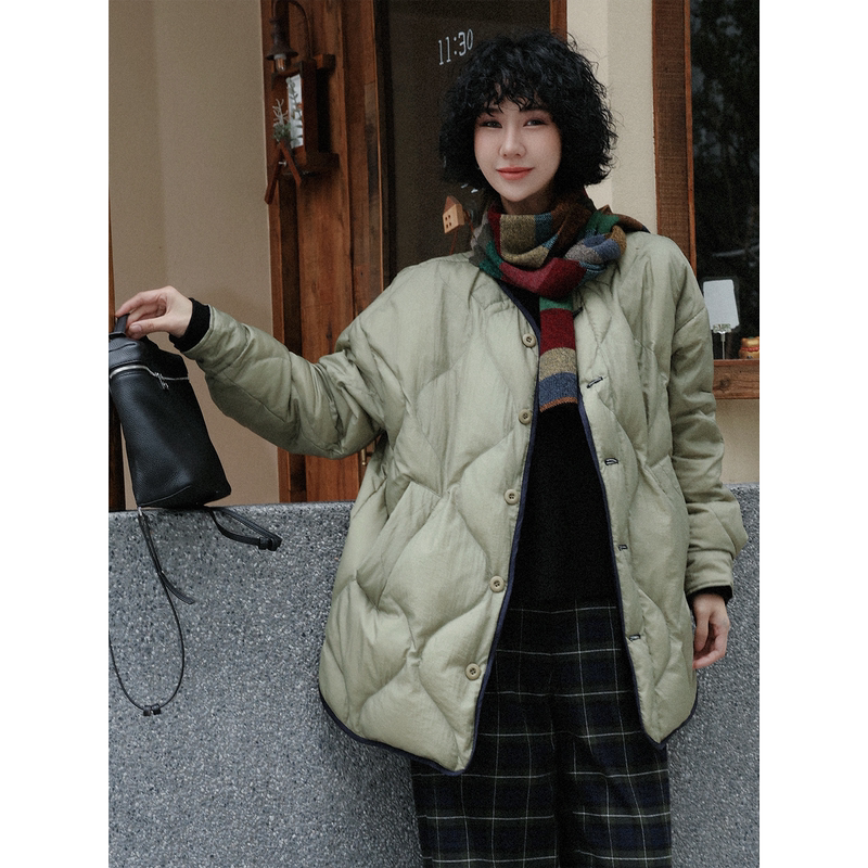 Tt Designer [Bamboo Breeze] Reversible Puff Cloud-Like White Goose down Warm down Jacket for Women, New Winter Model