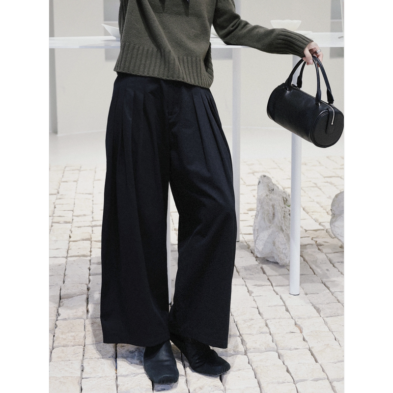 Tt Designer [Moyun] Niche Pleated Design Wide-Leg Casual Pants for Women, New Autumn Nine-Point Straight-Leg Pants