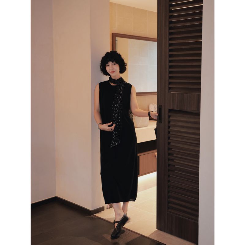 Tt Designer [Graceful Silhouette] High-End Tencel Tank Dress for Women, Summer Tummy-Concealing Slimming Little Black Dress