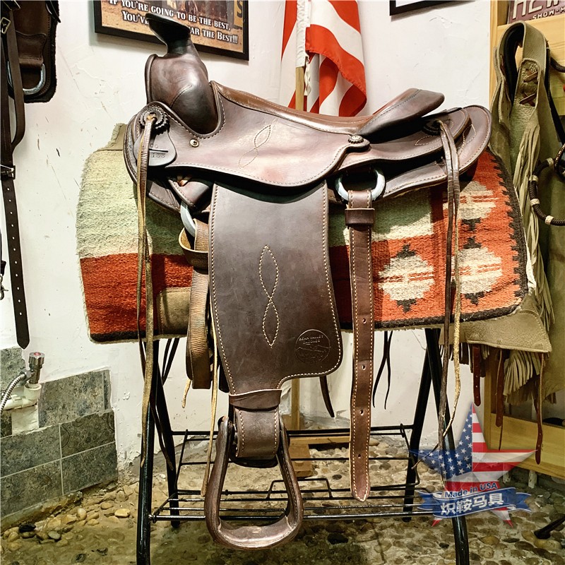 American ORIGIN WESTERN SADDLE BEAR VALLEY 16 INCH VINTAGE OILSKIN VINTAGE RANCH SADDLE COWBOY SADDLE