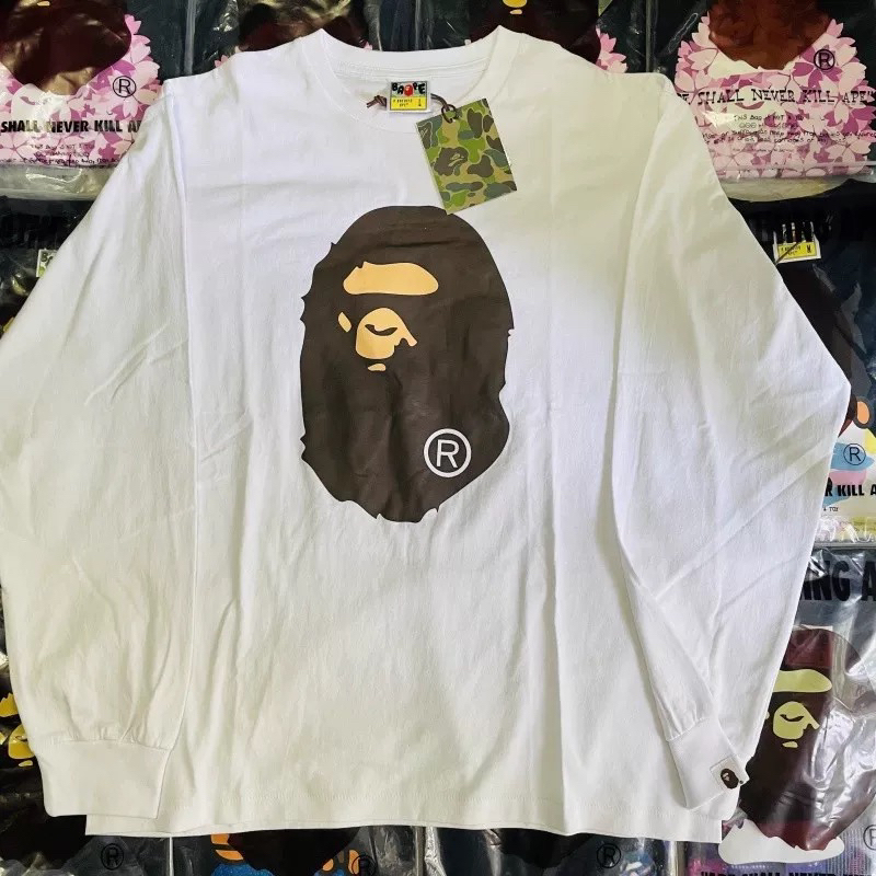 Bape Men and Women Couple Classic Big Head Long-Sleeved T-Shirt Bape Men and Women Couple Classic Big Head Long-Sleeved T-Shirt