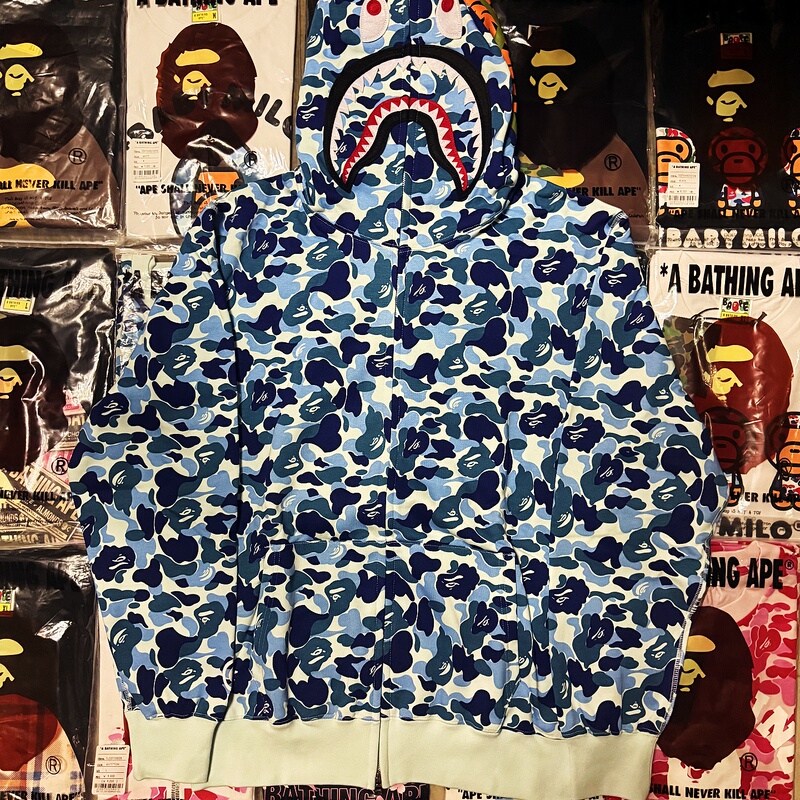 Bape Unisex Couple Style Camouflage Shark Tiger Zip-Up Hoodie Sweatshirt Blue Bape Unisex Couple Style Camouflage Shark Tiger Zip-Up Hoodie Sweatshirt Blue