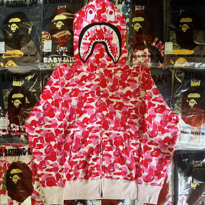Bape Unisex Couple's Matching Style Shark Zipper Hooded Jacket Sweatshirt Hoodie Pink