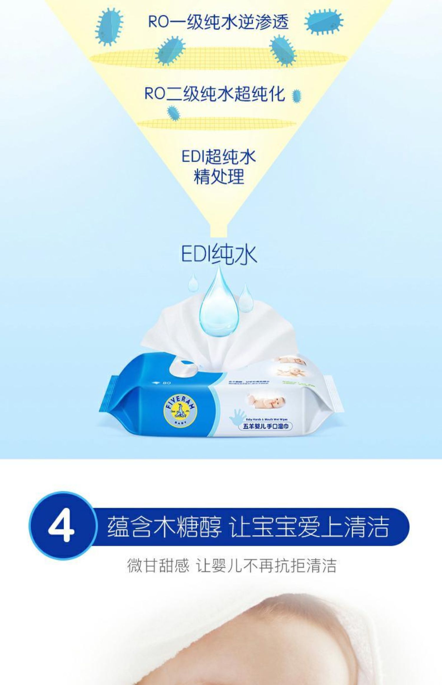 Wuyang em bé lau tay em bé ướt khăn lau tay 80 bơm có nắp * 5 gói chẵn - Khăn ướt khăn ướt cho trẻ sơ sinh