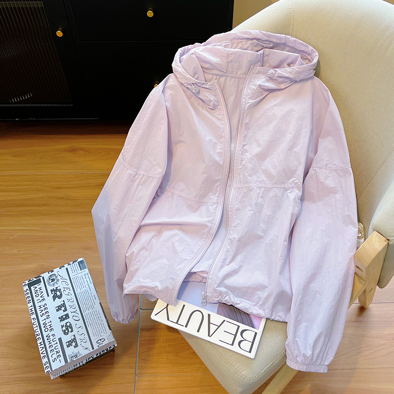 Purple Thin Hooded Sun Protection Jacket for Women, Summer 2026 New Style, Casual Sports Style, Solid Color Zipper Long-Sleeve Air Conditioning Shirt