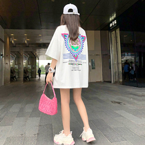 Clearance special short sleeve T-shirt female summer 2021 New Korean version of loose print letters medium long lower body