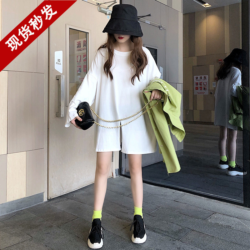 Clearance sale new products Han Fan bf crew neck loose and wild split bottom top Long sleeve medium and long version of the T-shirt women's tide