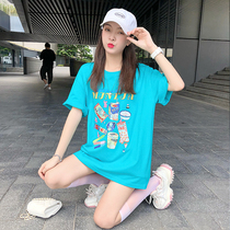 Summer 2021 New loose Joker childrens print short sleeve t-shirt womens long niche half sleeve slim top