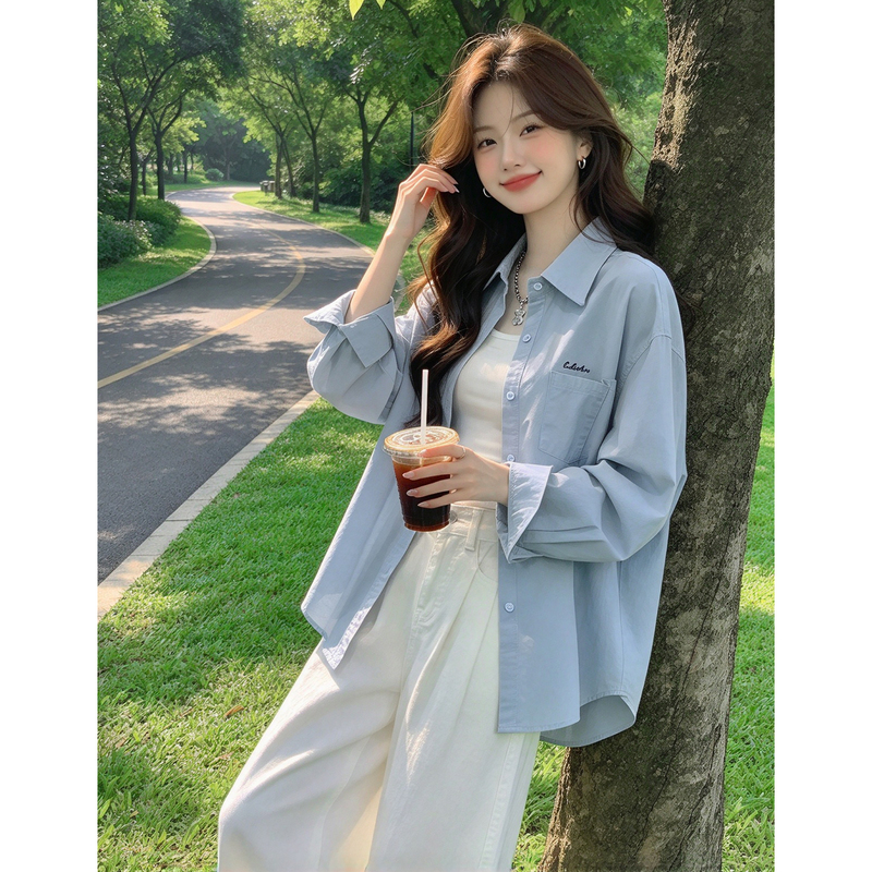 Korean Style Long-Sleeved Shirt Jacket for Women, Spring and Autumn 2026 New Korean Version, Loose and Lazy Style, Casual Lapel Shirt, Trendy Korean Style Long-Sleeved Shirt Jacket for Women, Spring and Autumn 2026 New Korean Version, Loose and Lazy Style, Casual Lapel Shirt, Trendy
