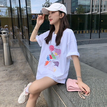 White short sleeve T-shirt female summer 2021 New loose color color abstract print graffiti half sleeve slim Hong Kong flavor top