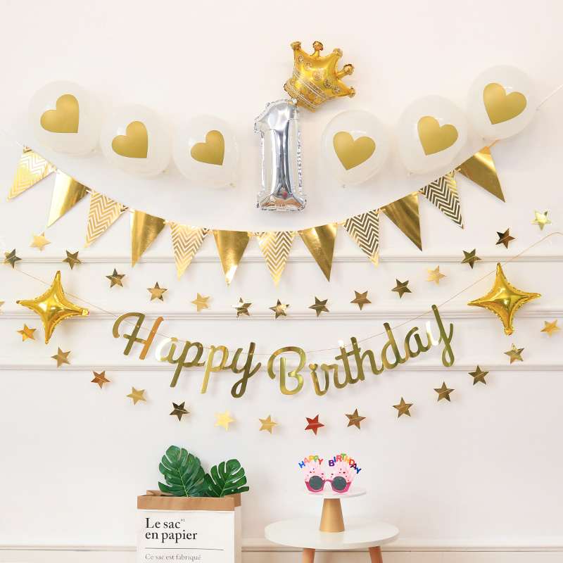 Children baby 1st birthday background wall decoration package Pull flag Adult children party party decoration supplies