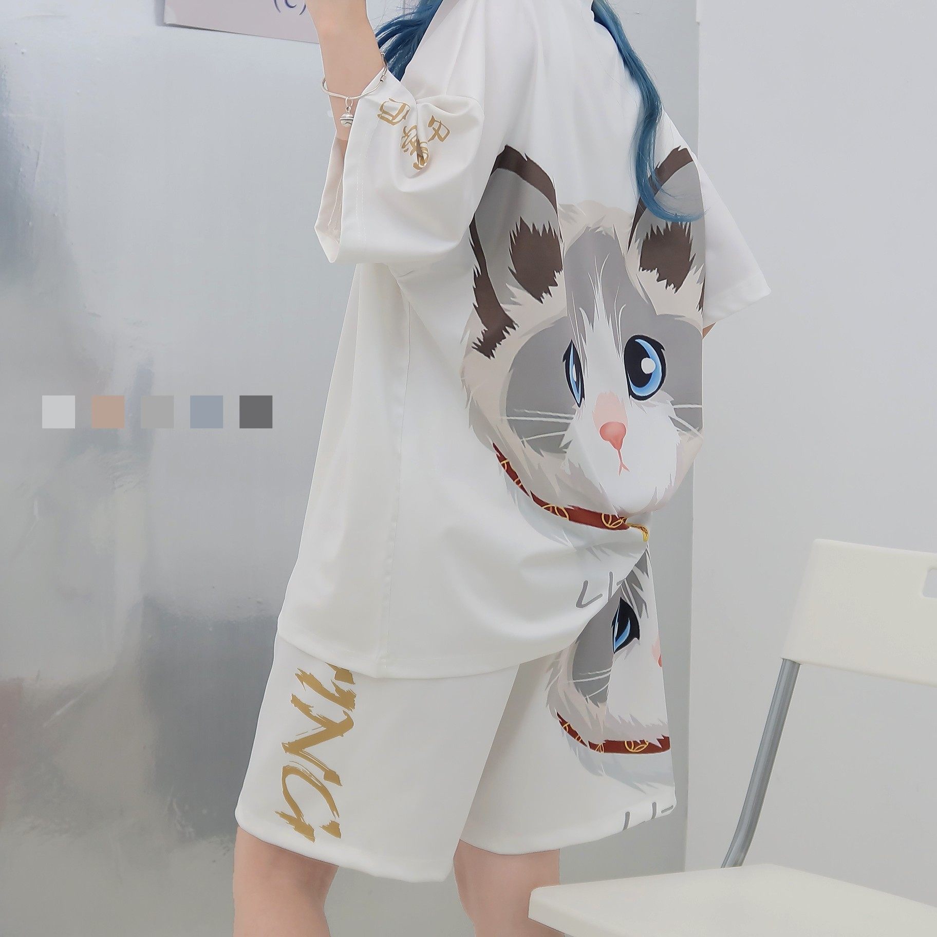 China Li Ning set women's summer sportswear men's breathable shorts T-shirt quick-drying couple cute pet cartoon two-piece set