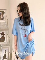 we11done2021 short-sleeved summer new loose long female high waist crew neck Korean version surf T-shirt dress