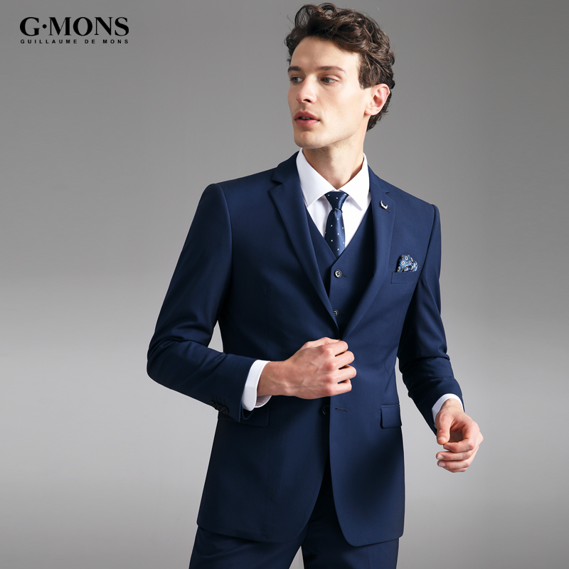 Suit phù hợp với nam giới phù hợp với ba mảnh kinh doanh váy cưới chú rể Hàn Quốc phiên bản của đồng xanh chuyên nghiệp váy