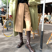 LIN autumn and winter new products oblique placket waist trend woolen loose straight casual slim street pants women