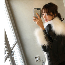LIN CHAO ZHANG New womens SHEEPSKIN fox fur collar leather jacket fur coat