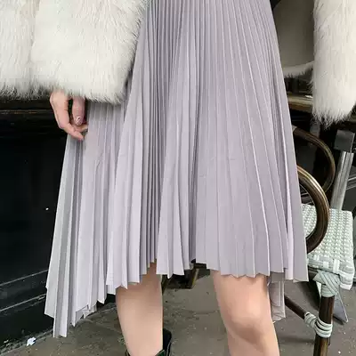 LIN CHAO ZHANG Accordion-like elegance 2-color irregular skirt A-line pleated SIMPLE SKIRT FEMALE