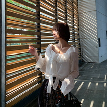 LIN CHAO ZHANG lotus leaf collar design ribbon spring and summer womens milk muscle strapless silk shirt shirt top