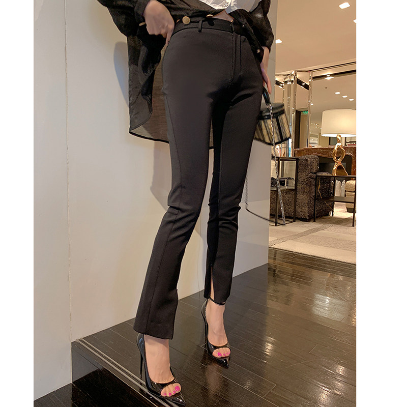 LIN CHAO ZHANG Fashionable high-elastic slim-fit trousers women's low-waisted ankle slit all-match wanyuan trousers