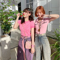 LIN T-shirt womens short-sleeved 2021 new retro navy fashion temperament short knitted base shirt top