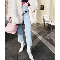 LIN CHAO ZHANG Spring FASHION STREET SHOT letter embroidery STRAIGHT JEANS