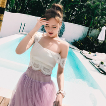  LIN CHAO ZHANG BREATHABLE AND COMFORTABLE SEXY lace stitching SUN lace WRINKLED DESIGN TOP