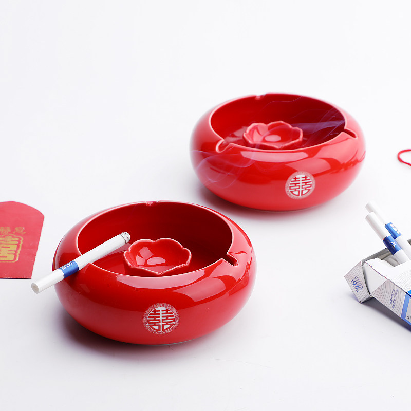 Wedding Celebration Ceramic Ashtrays Creativity Personality Red Festive Smoke Cylinders Large Living Room Wedding supplies Double Heinehouse 