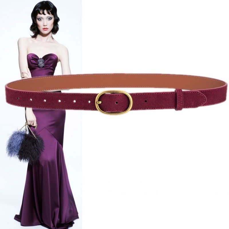 Burgundy Matte Leather Casual Decorative Belt for Women, Suitable for Trench Coats, Sweaters, Jeans, and Dresses 2.8cm Small Leather Belt