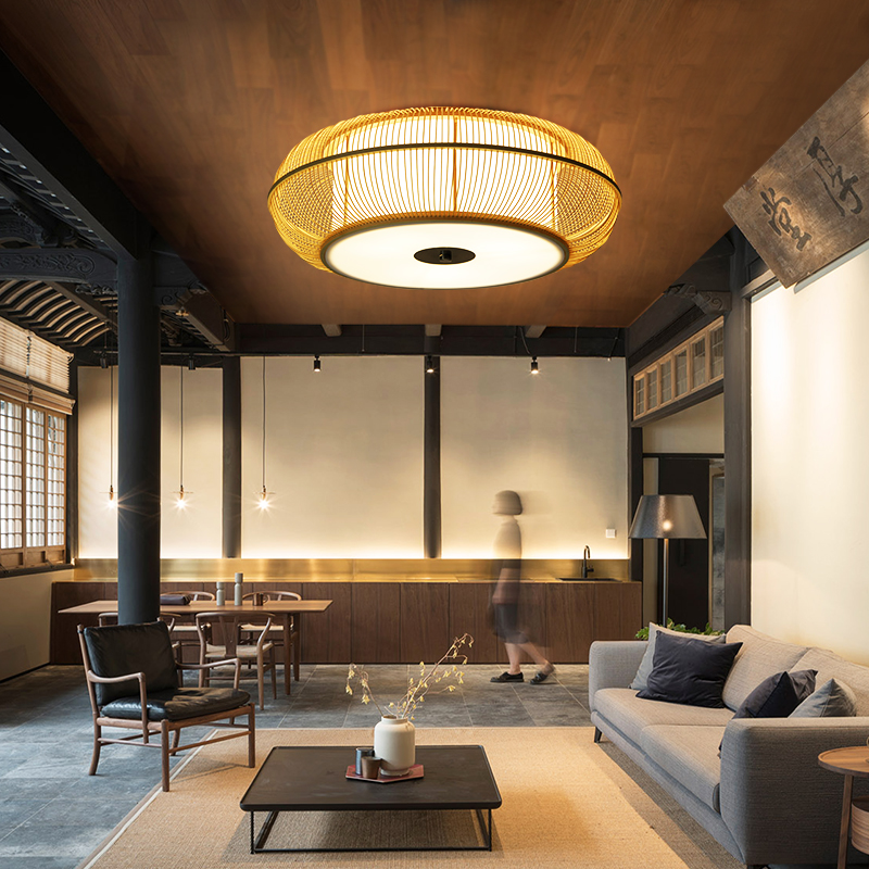 Japanese chandelier tatami log log lamp restaurant bedroom ceiling lamp tearoom bamboo lamp new Chinese lamp