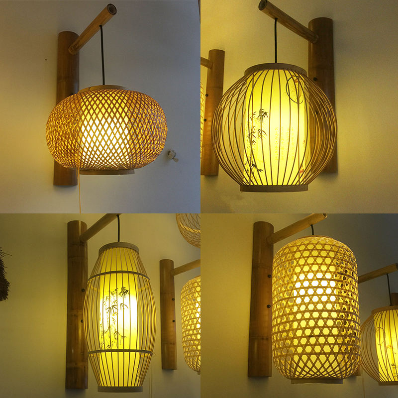 Japanese bamboo weaving bamboo wall lamp bedside lamp living room bedroom corridor aisle study retro nostalgic villa engineering lamp