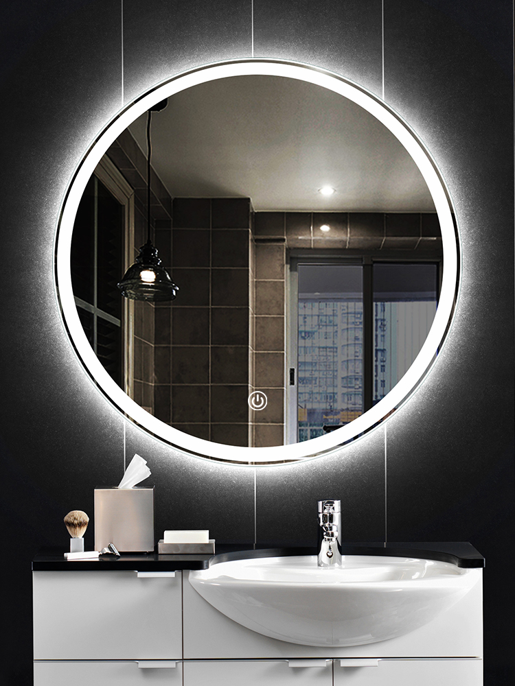 BOLEN Smart bathroom mirror Wall-mounted round mirror Powder room mirror Wall-mounted toilet mirror with lamp Explosion-proof mirror