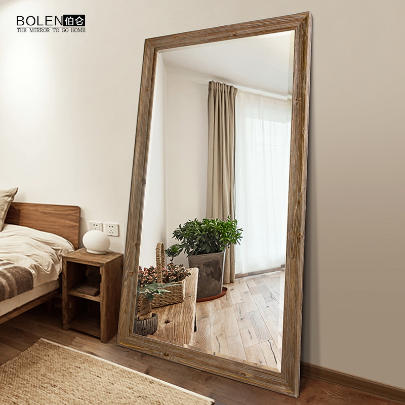 BOLEN solid wood dressing mirror full body mirror vintage vintage fitting mirror floor mirror clothing store changing mirror