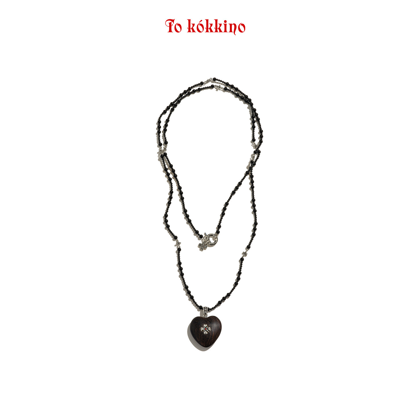 tokokkino* "Dark Color Linkage" Versatile Agate Purple Sandalwood Heart-Shaped Long Necklace