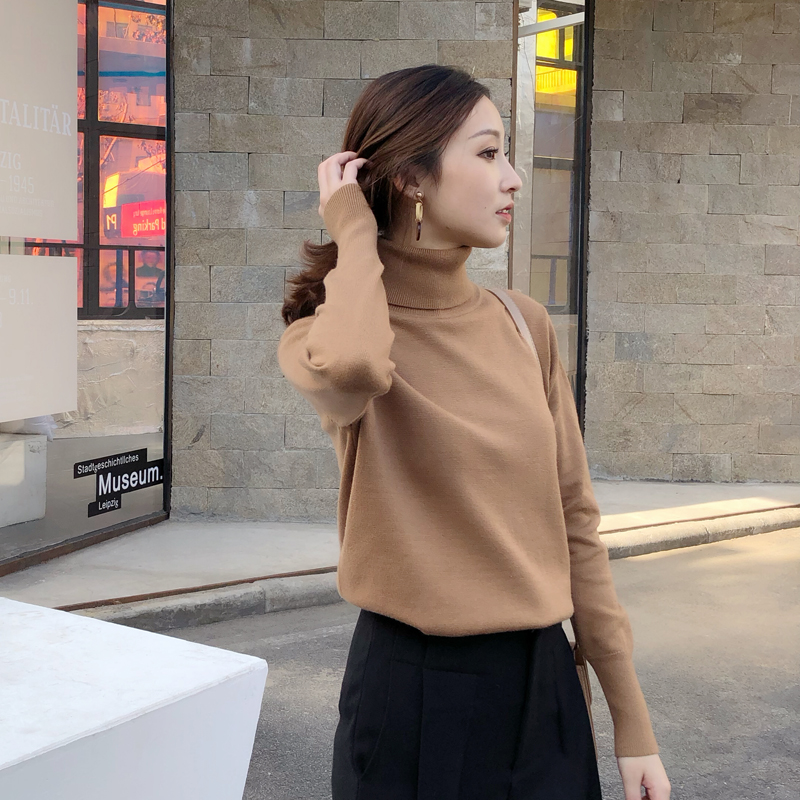 Li Dami đen trắng cao cổ áo thun dệt kim đan đáy áo sơ mi nữ dài tay mùa thu và mùa đông mặc áo len áo cổ lọ