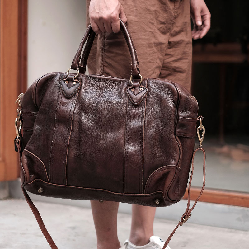 KONGLONGMOGU Old Large Slide Bag Leather Travel Single Shoulder Bag Handbag