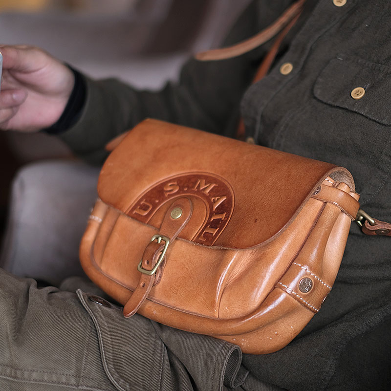 KONGLONGMOGU New US MAILBAG Mini Lady American Head Cow Leather Retro Single Shoulder Postman Pack