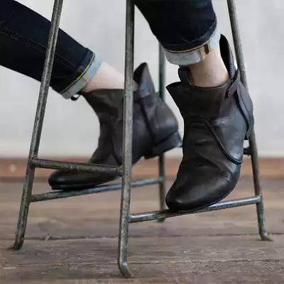 KONGLONGMOGU handmade leather old pointed sheepskin boots for men and women flat-heeled WESTERN boots thin bottom 101