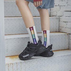 5双黑色袜子女中筒袜ins长袜